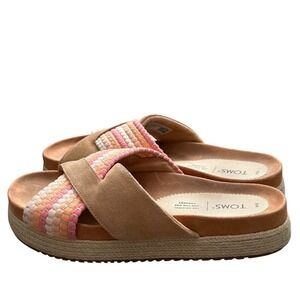 TOMS Women's Espadrille Platform Sandals Woven Slides Straps Tan Pink Coral W8